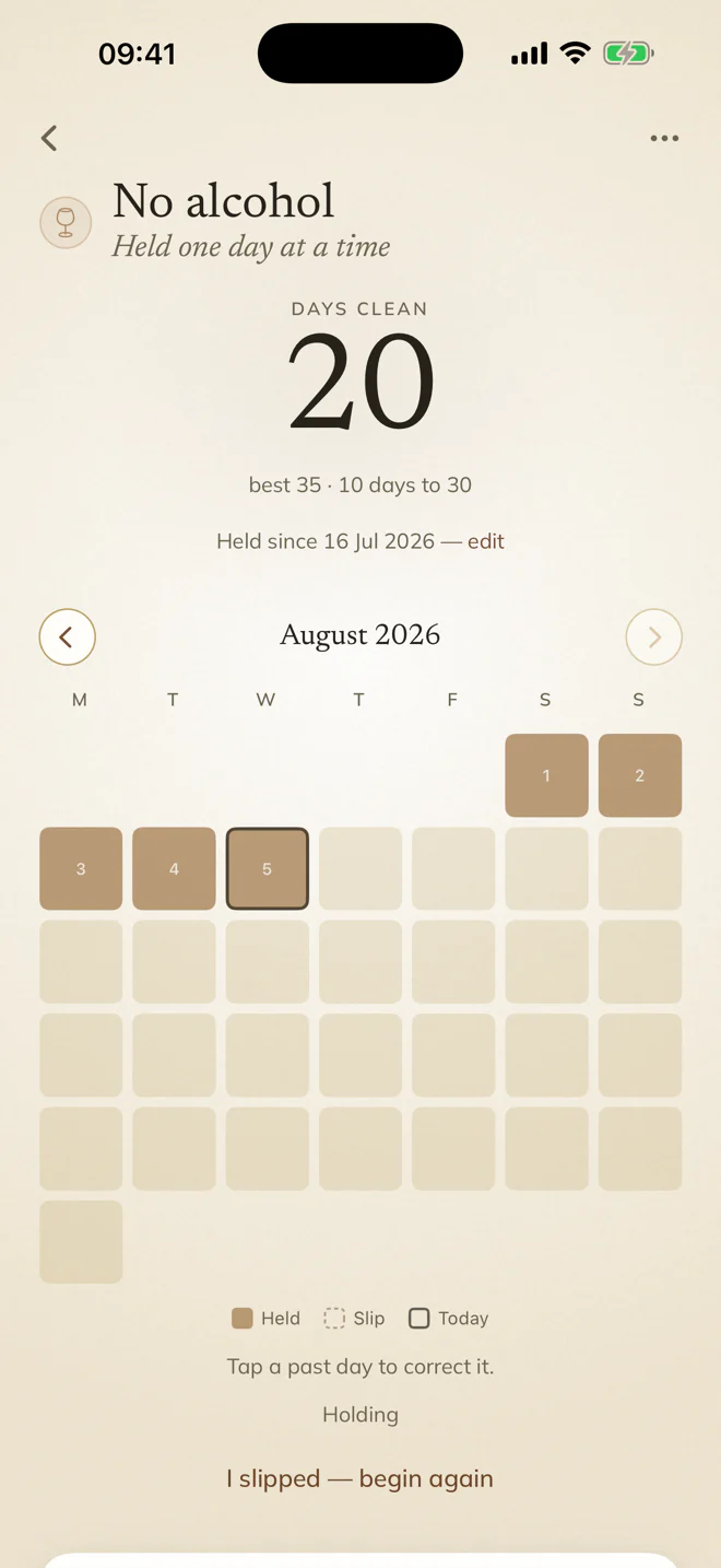 Monk abstinence calendar with held days and instructions for correcting a past day