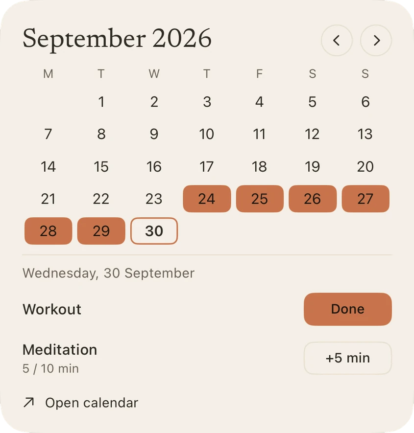 Calendar widget, native preview